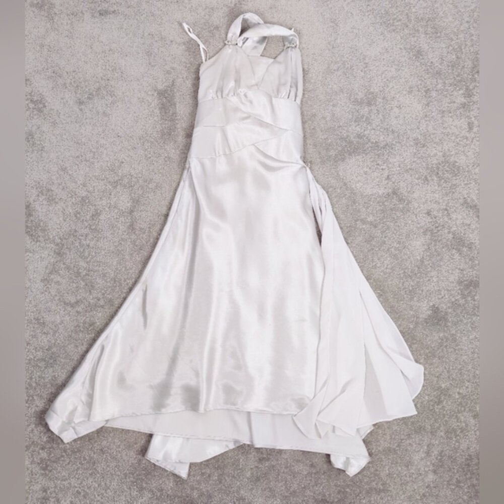 Let's Fashion Silver Satin Evening Gown Size XS Party Cocktail